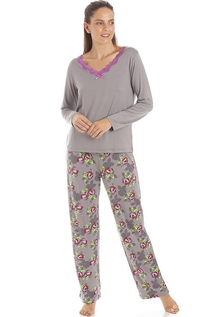 Grey Lightweight Floral Print Spandex Pyjama Set