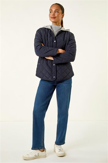 Petite Contrast Hooded Puffer Coat 12037660