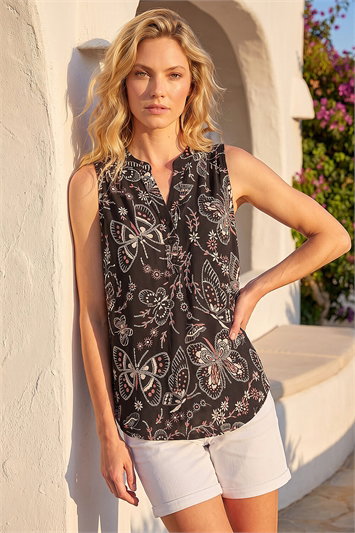 Butterfly Print Stretch Vest Top 19487708