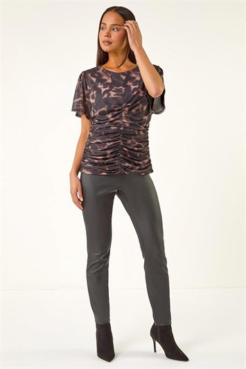 Petite Print Mesh Ruched Banded Top 19471908