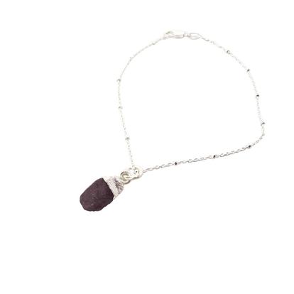 Metallic Raw Garnet January Birthstone Silver Charm Bracelet