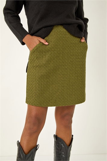 Green Boucle Textured A-Line Skirt