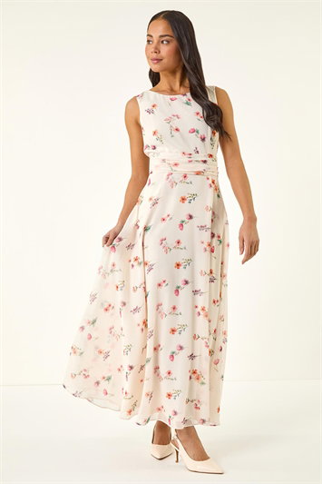 Petite Floral Ruched Waist Maxi Dress 14823138