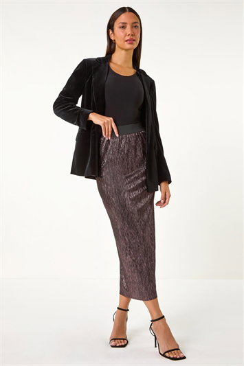 Foil Plisse Pleated Pencil Skirt 17054379