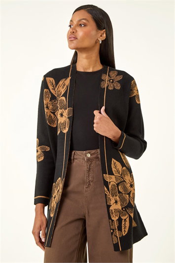 Black Contrast Floral Print Cardigan