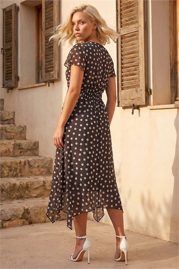 Petite Polka Dot Twist Front Dress 14961319