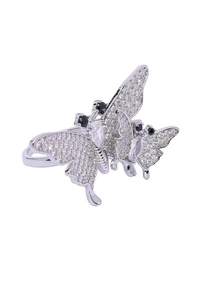 Metallic Silver Cute Flutter Ring - Free-Size