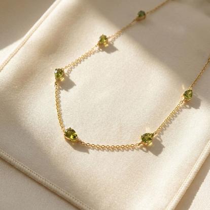 Green Peridot August Birthstone Minimalist Gold Vermeil Plated Necklace