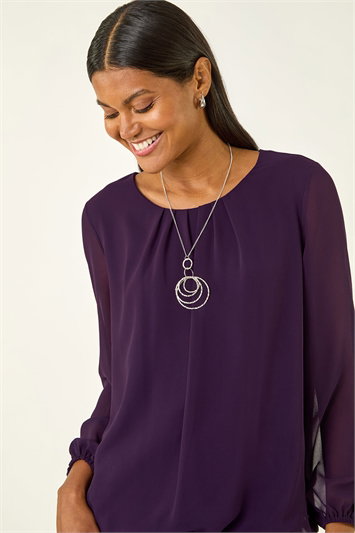 Purple Pleated Chiffon Necklace Top