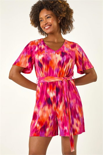 Abstract Print Belted Playsuit 14677532
