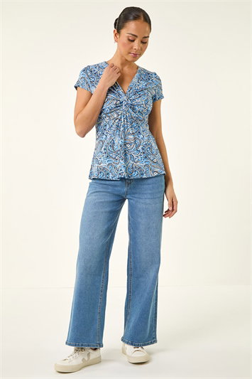 Petite Abstract Twist Front Stretch Top 19466709