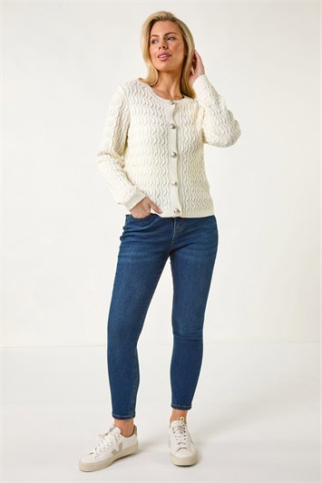 Petite Cable Knit Button Cardigan 16199538