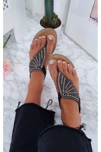 Black Orlagh Diamante Embellished Sandals