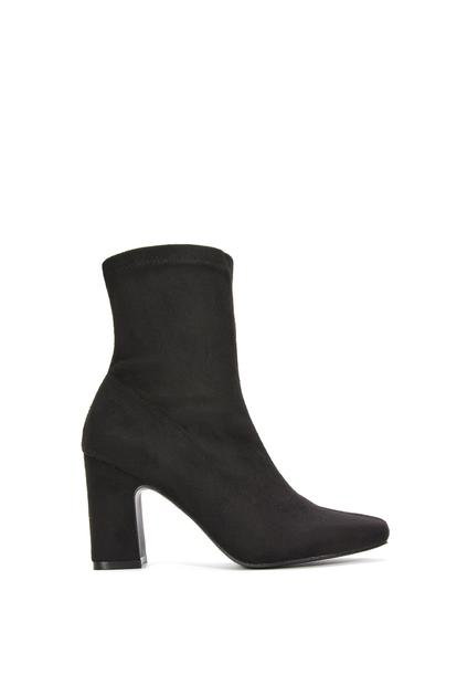 Black 'Alex' Stretch Zip Up Ankle Boots With Block Heel
