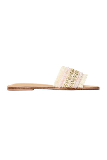 Cream Nalani Embellished Flat Slides