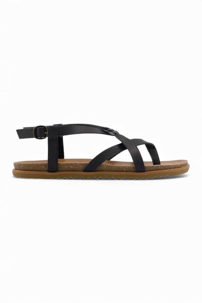 Black Womens "Macarah-B" Strappy Buckle Sandals
