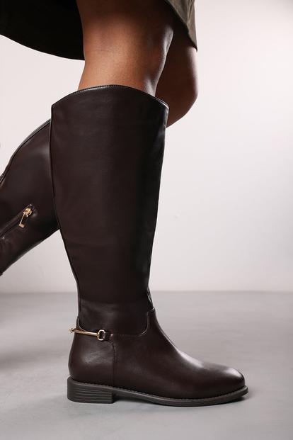 Brown 'Nyla' Knee High Boots With Low Flat Heel