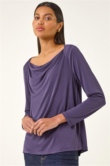 Purple Cowl Neck Premium Stretch Top