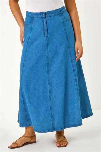 Purple Curve Cotton Denim Swing Skirt