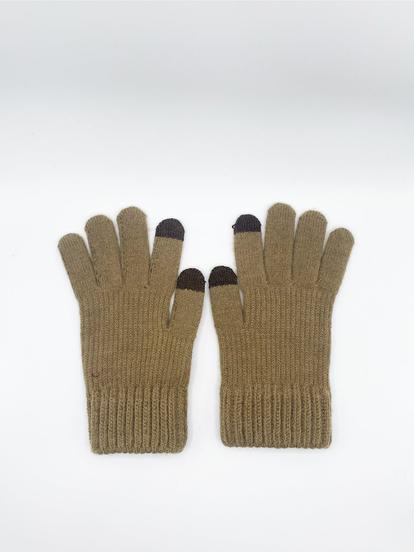 Green Ribbed Knitted Gloves
