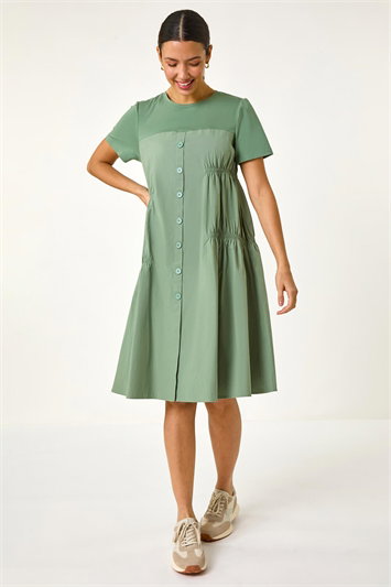 Gathered Cotton Stretch Smock Dress 14662782