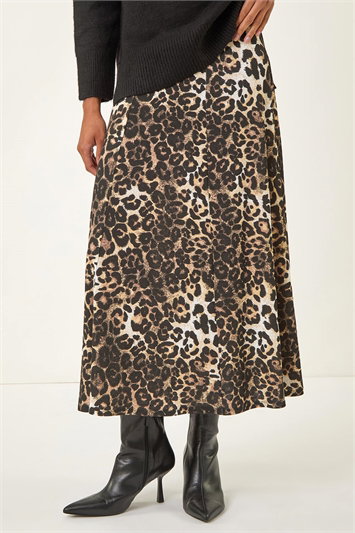 Black Animal Print Midi Skirt