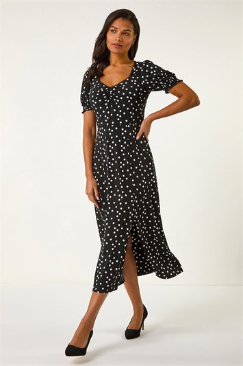 Polka Dot Sweetheart Neck Stretch Midi Dress 14634908