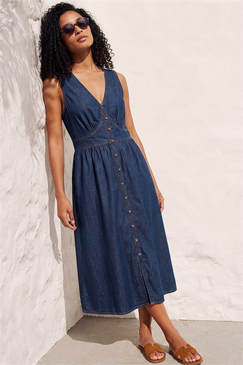 Cotton Button Detail Midi Dress 14865329