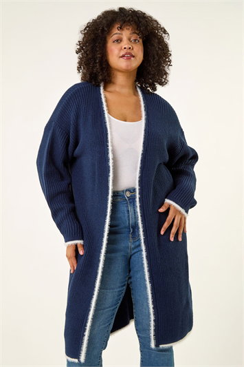 Blue Curve Longline Knit Cardigan