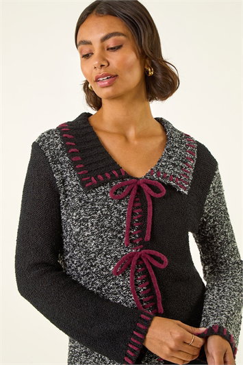 Grey Collared Textured Stitch Knit