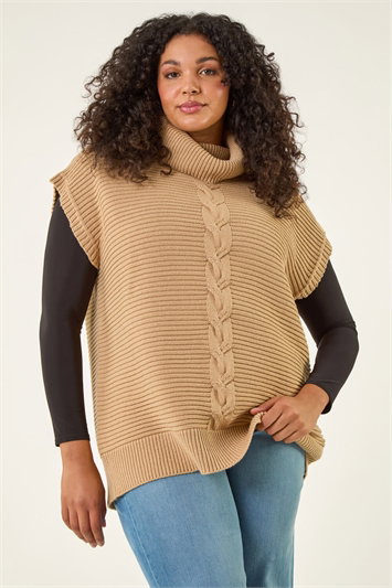 Cream Curve High Neck Tabard Knit Top