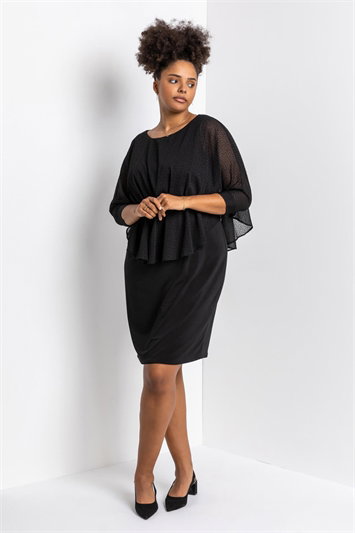 Curve Flock Spot Chiffon Overlay Dress 14197708