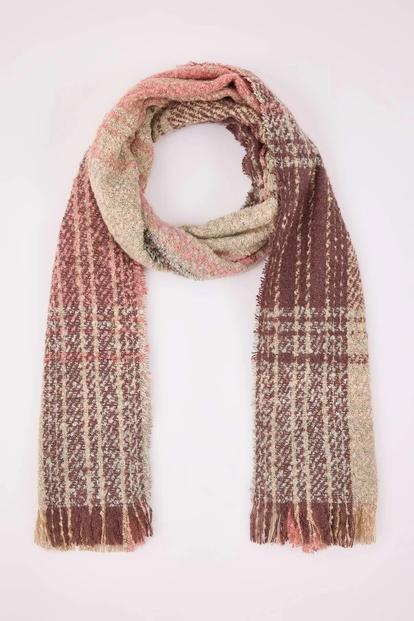 Multi Check Boucle Tassel Oversized Knit Winter Scarf