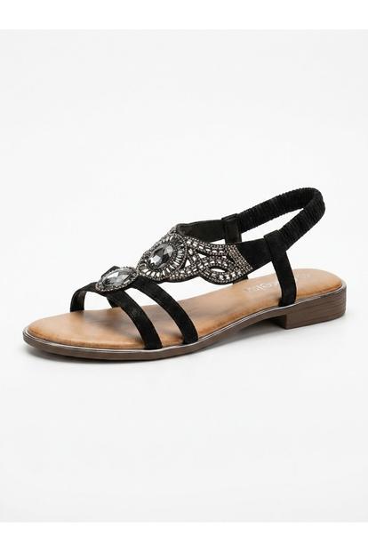 Black Cordelia Jewelled T Bar Flat Sandals