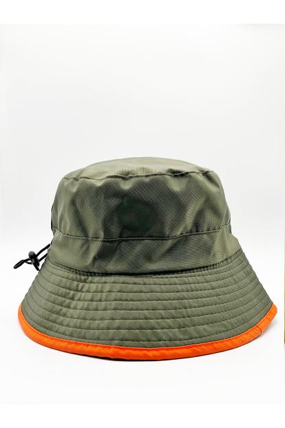 Green Nylon Bucket Hat With Contrast Trim And Drawstring In Moss