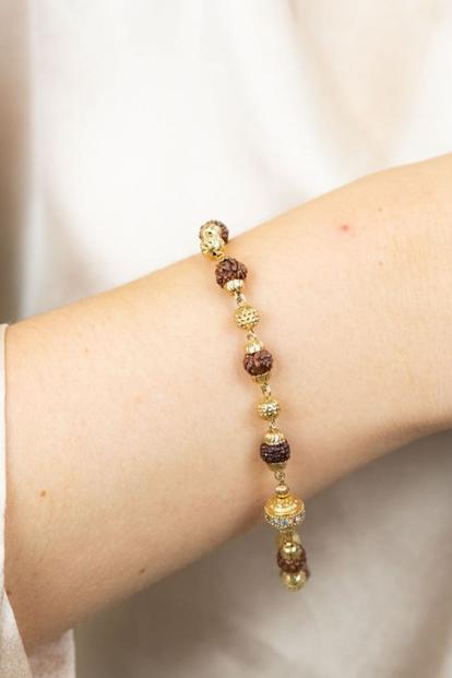 Brown 18Ct Gold Plated Indian Lord Shiva Rudraksha Beaded Hindu Bracelet