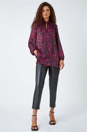 Animal Print Tie Neck Chiffon Top 10117595
