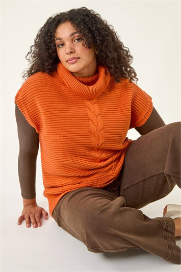 Red Curve High Neck Tabard Knit Top
