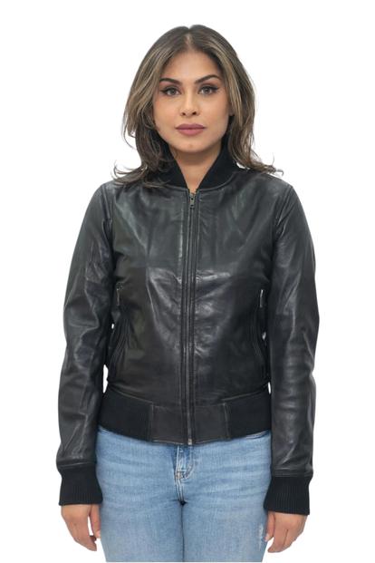 Black Ma-1 Leather Bomber Jacket-Abbotsford