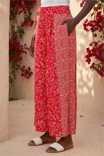 Floral Border Panel Culotte Trousers 18082378