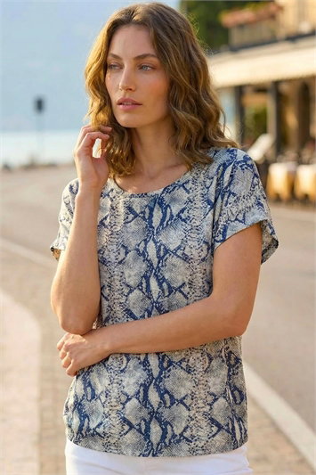 Grey Snake Print Woven Top