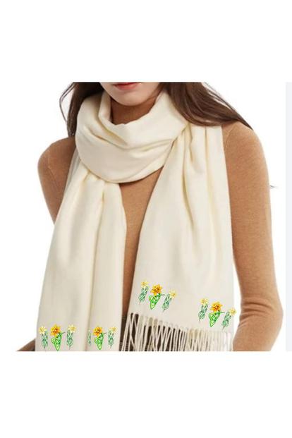 Cream Cashmere Feel Luxury Scarf Handprinted With Celtic Daffodils