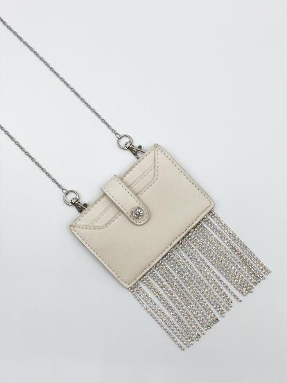 Metallic Cross Body Bag With Rhinestone Tassels