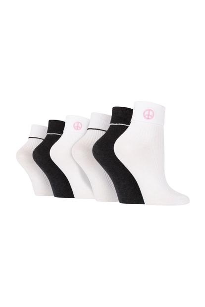 Black 6 Pair Ladies Turn Over Lounge Socks