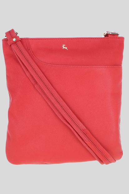 Pink 'Melodia' Real Leather Curve Pocket Crossbody Bag