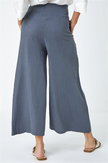 Linen Blend Stretch Waist Culottes 18044129
