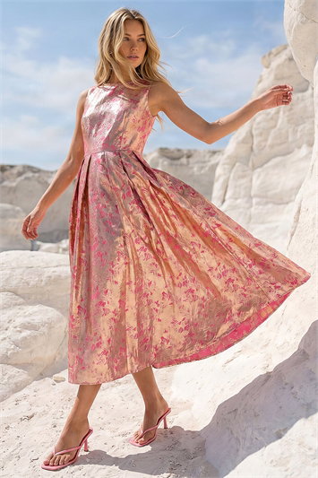 Dusk Metallic Jacquard Midi Dress 14673372