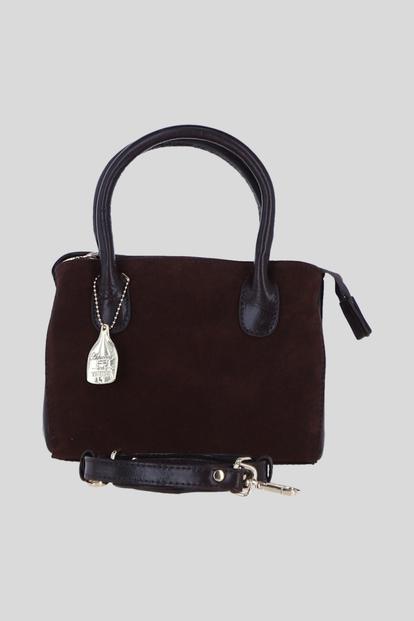 Brown Genuine Leather And Suede Handbag With Detachable Crossbody Strap