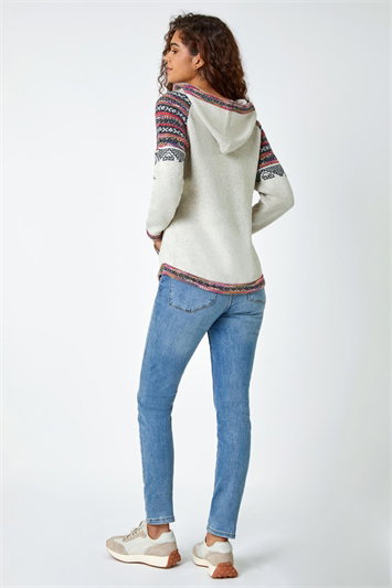 Nordic Print Knitted Hooded V-Neck Jumper 16055538