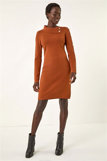 Button Detail Roll Neck Jumper Dress 14323921